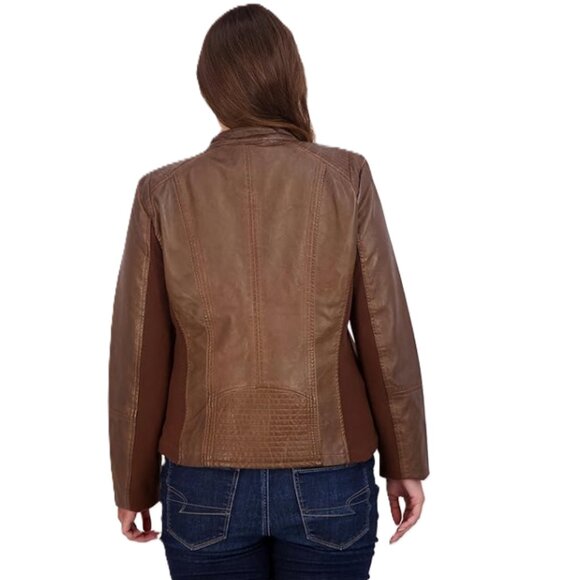 Sebby Collection Women's Faux Leather Jacket with Moto Details Front Zip Size XL - Picture 13 of 16